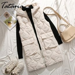 Tataria Women Winter Warm Parkas Vest Female Sleeveless Jacket Winter Hooded Cotton Vest Women Slim Windproof Warm Waistcoat 201214