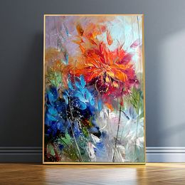 100% Hand Painted Abstract Water colour Blue Orange Flower Oil Painting On Canvas Poster Picture Wall Art Cuadros Home LJ201128