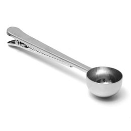 Stainless Steel Coffee Measuring Scoop With Bag Clip Sealing Multifunction Baking Measuring Spoon Seasoning Milk Ice Cream Scoop