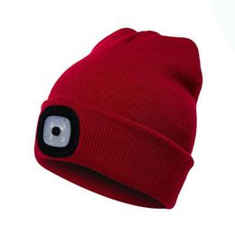 Style LED Lighting Knitted Hat 3 Gear Adjustment Button Battery Headlight Autumn And Winter Night Fishing Outdoor Cycling Caps & Masks