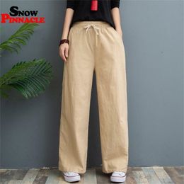 Womens Pants Spring Summer Casual Cotton Linen wide leg Solid Elastic waist Candy Colours loose Trousers Soft Plus size M-3XL LJ200813