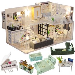 CUTEBEE DIY Dollhouse Wooden doll Houses Miniature Doll House Furniture Kit Casa Music Led Toys for Children Birthday Gift M21 201217