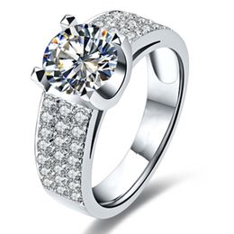 -1ct Genuine marca qualidade esterlina anel de noivado de prata nscd anel de diamante simulado para mulheres 18k branco banhado a ouro rápido navio rápido dos EUA