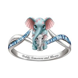 Women Wedding Party Jewelry New Family Trendy Rings For Mother Gift Mother's Day Elephant Ring Animal Anillo