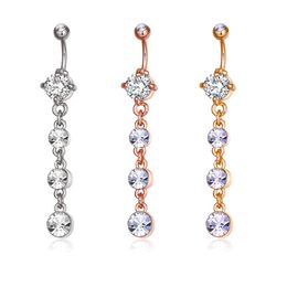 long belly button rings Australia - Fashion Zircon Sexy Long Belly Ring Rose Gold Navel Piercing Women Belly Button Ring Navel Jewelry