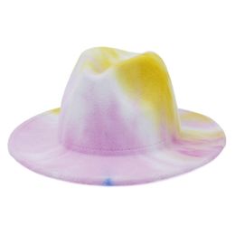 Tie-dye Wide Brim Church Derby Top Hat Panama Wool Felt Fedoras Hat for Men Women Fashion Winter Outdoor Blend Jazz Cap