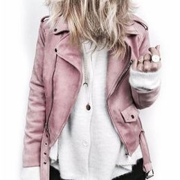 Giacche da donna Giacca da donna autunno inverno Cappotto da moto da motociclista Colletto rovesciato Stile Bomber rosa blu Femininos con fasce