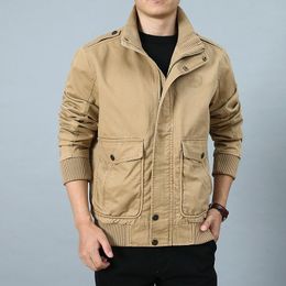 Jackets masculinos 2022 Chegada de meia -idade Menço de jaqueta Stand colar mangas compridas roupas de zíper de algodão blusa casual tops de outono de tamanho grande 4x