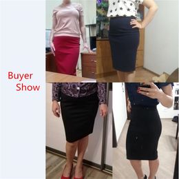 Elegant High Waist Skirts Workwear Plus Size Midi Skirt Slit Black Red elastic Office Lady Bodycon Pencil Skirts Womens 4XL 5XL 201111