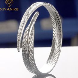 Silver Color New Fashion Feather Cuff Bangles & Bracelet for Women Couples Vintage Creative Party Jewelry Gifts