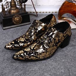 Fashion Big Size Pointed Toe Men Oxfords Shoes Cow Leather Printing Male Heighten Derby Shoes Men's Party Shoes