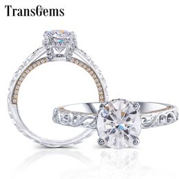 Transgems 14K White and Yellow Gold Centre 2ct 7*8mm Oval F Colour Moissanite Engagement Ring for Women With Accents Anniversary Y200620