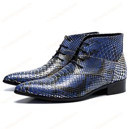 Plus Size New Arrival Pointed Toe Man Alligator Pattern Shoes Genuine Leather Laces Men's Cowboy Riding Ankle Boots