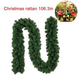 Christmas Artificial Garland Wreath 2.7m Green Xmas Home Party Christmas Decor Rattan Hanging Wreath Ornament Y201020