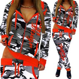 ZOGAA 2 Piece Set Women Casual Sports Set Tracksuits Pullover Top Shirts Jogging Suits Print Sportswear Hooded Sweatshirt Pants 201104