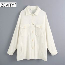 ZEVITY women vintage pocket patch single breasted shirt coat female long sleeve loose outwear coat casual chic jacket tops CT582 201017