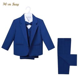 Baby Boy Formal Clothes Set Jacket+Shirt+Vest+Bowtie+Pant 5PCS Infant Toddler Child Suit Blazer Jacket 0-2Y 211224