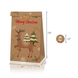 Noel Hediye Çantaları Vintage Kraft Kağıt Elma Şeker Durumda Parti Hediye Noel Santa Kardan Adam El Çantası Sarılmış Paket Süslemeleri Toptan