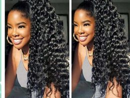 Long Drawstring Afro Kinky Curly Ponytail Human Hair Non-Remy Indian Hair Extensions Pony Tail For African American