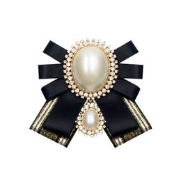 Vintage Ribbon Bow Tie Brooches Pin for Women Girl Lady Shirt Collar Elegant Brooch Pin Bow Knot Pearl Black Red Color