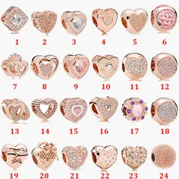 Fine jewelry Authentic 925 Sterling Silver Bead Fit Pandora Charm Bracelets Charms Rose Gold Magnolia Clip Heart Safety Chain Pendant DIY beads