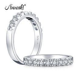 AINUOSHI Luxury Round Cut Row Drill Band Ring 925 Sterling Silver Ring Simulated Diamond Engagement Wedding Band Ring Jewelry Y200106