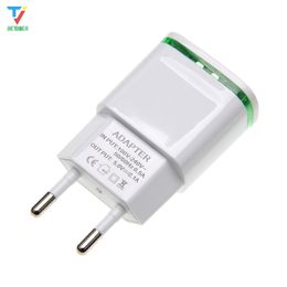 EU US Plug 2 Ports LED Light USB Charger 5V 2A Wall Adapter Mobile Phone For iPhone iPad Samsung 50pcs/lot