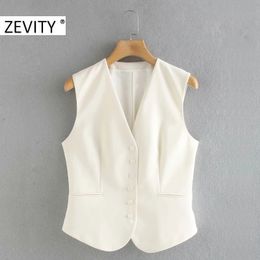 ZEVITY Women fashion solid Colour single breasted vest jacket office ladies sleeveless casual slim waistCoat business tops CT569 201028
