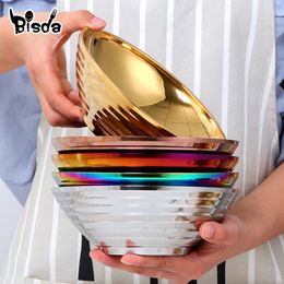 Large Ramen Japanese Noodle Double layer Soup Anti-scalding Stainless Steel Hot Pot Tableware Dumpling Sauce Bowl 201214