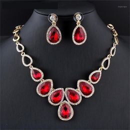 Earrings & Necklace Dubai Colourful Crystal Big Elegant Women Birthday Gift African Bridal Wedding Fashion Jewellery Sets