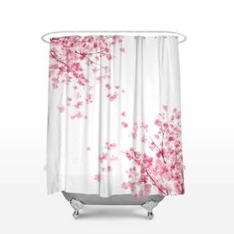 Fabric Shower Curtain Japanese Cherry Sakura Flowers Blossoms Home Decor Bathroom Accessories Waterproof Polyester Bath Curtains T200711