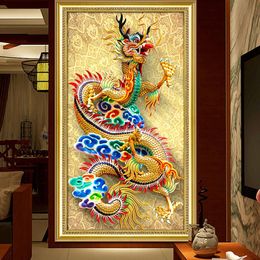 QIANZEHUI,DIY Diamond Embroidery,Round Diamond Color chinese dragon Full rhinestone Diamond painting cross stitch,needlework T200111