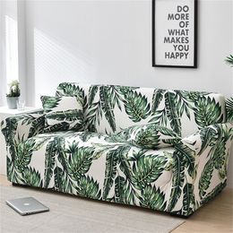 Leaf Floral Printing Stretch Sofa Cover for Living Room Cotton Furniture Protector Single Loveseat Couch Cover Arm Chair Cover 201222