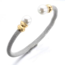 Stainless Steel Bracelets Bangles Smooth Steel Twisted Wire Bracelet Pearl Charm Bangle Accessories For Women