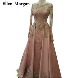 Saudi Arabia Evening Dresses 2020 Dubai Kaftan Lace Beaded Elegant Party Moroccan Long Sleeves Engagement Muslim Formal Gowns LJ201120