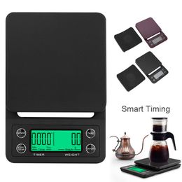 3kg 5kg/0.1g LCD Digital Weight Coffee Scales Portable Mini Balance Electronic Timer Kitchen Coffee Food Scale Black Brown Y200531