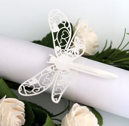 50pcs/lot Laser Cut Dragonfly Napkin Rings Elegant Hollow Out Wedding Table Decorations Paper Rings For Napkins Towel Holiday Dinner Party Supplies Decor CL0021