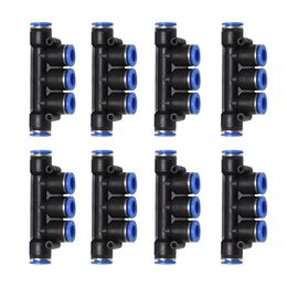 Pneumatic Tools 8PCS Pk-10MM Five-Way Hose Connector Quick Plug Push In Type, Suitable For Air / Water Pipe