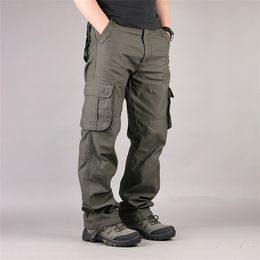 Thoshine Brand Men Casual Cargo Pants Straight 90% Cotton Many Pockets Outdoor Safari Style Trousers Loose Oversize Plus Size 201221