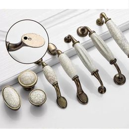 2pcs Antique Crack Ceramic Door Handles European Furniture Handle Drawer Pulls Kitchen Cabinet Knobs and