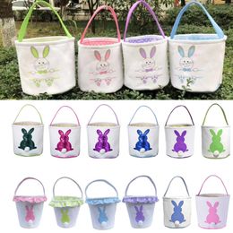 Easter Bunny Basket DIY Canvas Rabbit Tail Bucket Happy Easter Party Decorative Baskets Eggs Hunting Tote Bag 16 Designs YG896