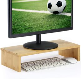 Bamboo Monitor Stand Riser, Laptop Printer Stand, Desktop Screen Riser with Storage Design, Computer Monitor Stand and Desk Organizer