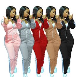 Women jacket long sleeve sportswear outfits 2 piece set jogging sport suit sweatshirt tights sport suit women tops pants suit klw5733