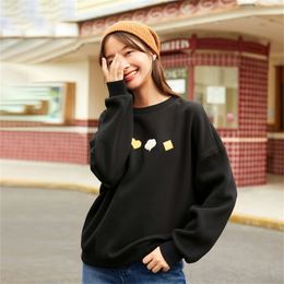 INMAN Winter New Arrivals Women's Hoodies Sweatshirt Cashmere Long Sleeve Loose Warm Lovely Printed Plush Cotton Pullover 201217