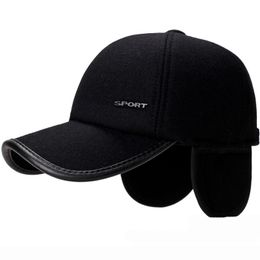 HT1856 Autumn Winter Hats for Men Black Grey Wool Felt Men Caps Warm Earflap Baseball Dad Hats Adjustable Snapback Baseball Caps J1225