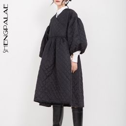 SHENGPALAE Black Korean Fashion Winter Jacket Jackets V Collar Half Sleeve Loose Big Personality Large Hem Coat Women JL103 201019