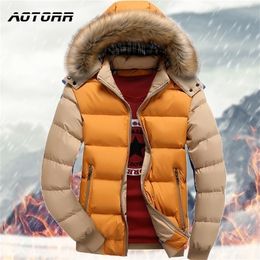 Men Winter Jacket Hat Detachable Down Parka Casual Warm Thick Jackets Male Fur Hooded Outwear Warm Windproof Coats Slim Overcoat 201209