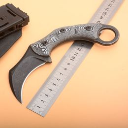 1Pcs Fixed Blade Karambit D2 Black Stone Wash Blades Full Tang Micata Handle Tactical Claw Knives With Kydex
