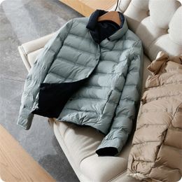 Women's Winter Coat Ultra Thin Down Jacket Long Sleeve Stand Collar Short White Duck Down Coats Female Basic Woman Outwear Warm 200923