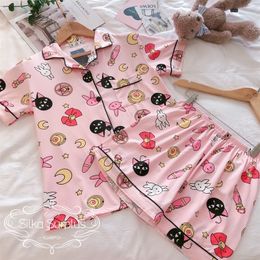 Silka Surplus Cute Sailor Moon Print Women Pyjamas Sets Summer Short Sleeve Cotton Sleepwear Pink Pijama Mujer Female Nightsuit Y200708